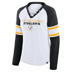 Pittsburgh Steelers Women's Redzone Blitz Package Raglan Lace-Up V-Neck Long Sleeve T-Shirt | NFL Sale