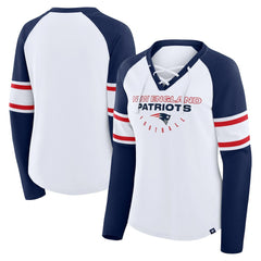 New England Patriots Women's Redzone Blitz Package Raglan Lace-Up V-Neck Long Sleeve T-Shirt | NFL New