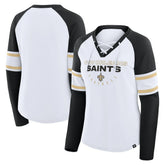New Orleans Saints Women's Redzone Blitz Package Raglan Lace-Up V-Neck Long Sleeve T-Shirt | NFL On sale
