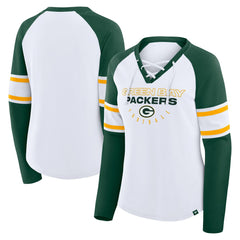 Green Bay Packers Women's Redzone Blitz Package Raglan Lace-Up V-Neck Long Sleeve T-Shirt | NFL Discount