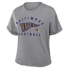 Baltimore Ravens Women's Pennant Wave Tribute Tri-Blend Boxy T-Shirt | NFL On sale
