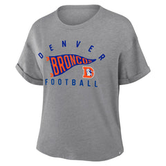 Denver Broncos Women's Pennant Wave Tribute Tri-Blend Boxy T-Shirt | NFL New