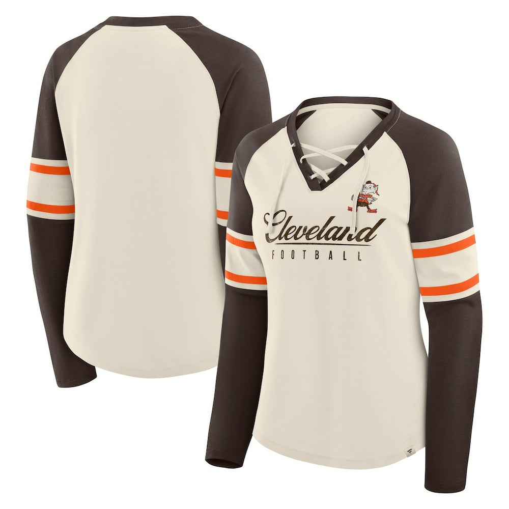 Cleveland Browns Women's Hometown Gridiron Hero Raglan Lace-Up V-Neck Long Sleeve T-Shirt | NFL On sale