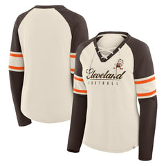 Cleveland Browns Women's Hometown Gridiron Hero Raglan Lace-Up V-Neck Long Sleeve T-Shirt | NFL On sale