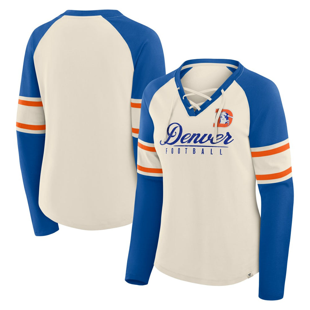 Denver Broncos Women's Hometown Gridiron Hero Raglan Lace-Up V-Neck Long Sleeve T-Shirt | NFL US