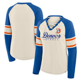 Denver Broncos Women's Hometown Gridiron Hero Raglan Lace-Up V-Neck Long Sleeve T-Shirt | NFL US