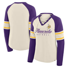 Minnesota Vikings Women's Hometown Gridiron Hero Raglan Lace-Up V-Neck Long Sleeve T-Shirt | NFL New