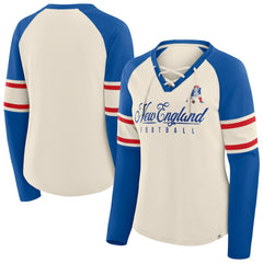 New England Patriots Women's Hometown Gridiron Hero Raglan Lace-Up V-Neck Long Sleeve T-Shirt | NFL Discount