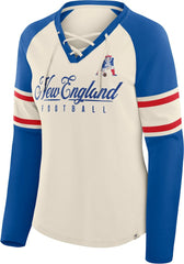 New England Patriots Women's Hometown Gridiron Hero Raglan Lace-Up V-Neck Long Sleeve T-Shirt | NFL Discount