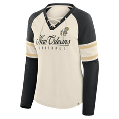 New Orleans Saints Women's Hometown Gridiron Hero Raglan Lace-Up V-Neck Long Sleeve T-Shirt | NFL US