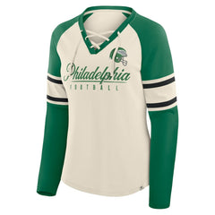 Philadelphia Eagles Women's Hometown Gridiron Hero Raglan Lace-Up V-Neck Long Sleeve T-Shirt | NFL Near me