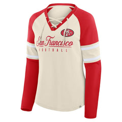 San Francisco 49ers Women's Hometown Gridiron Hero Raglan Lace-Up V-Neck Long Sleeve T-Shirt | NFL On sale