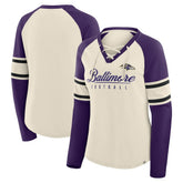 Baltimore Ravens Women's Hometown Gridiron Hero Raglan Lace-Up V-Neck Long Sleeve T-Shirt | NFL Hot