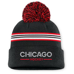 Chicago Blackhawks Fanatics Women's Authentic Pro Rink Cuffed Knit Hat with Pom - NHL Hats