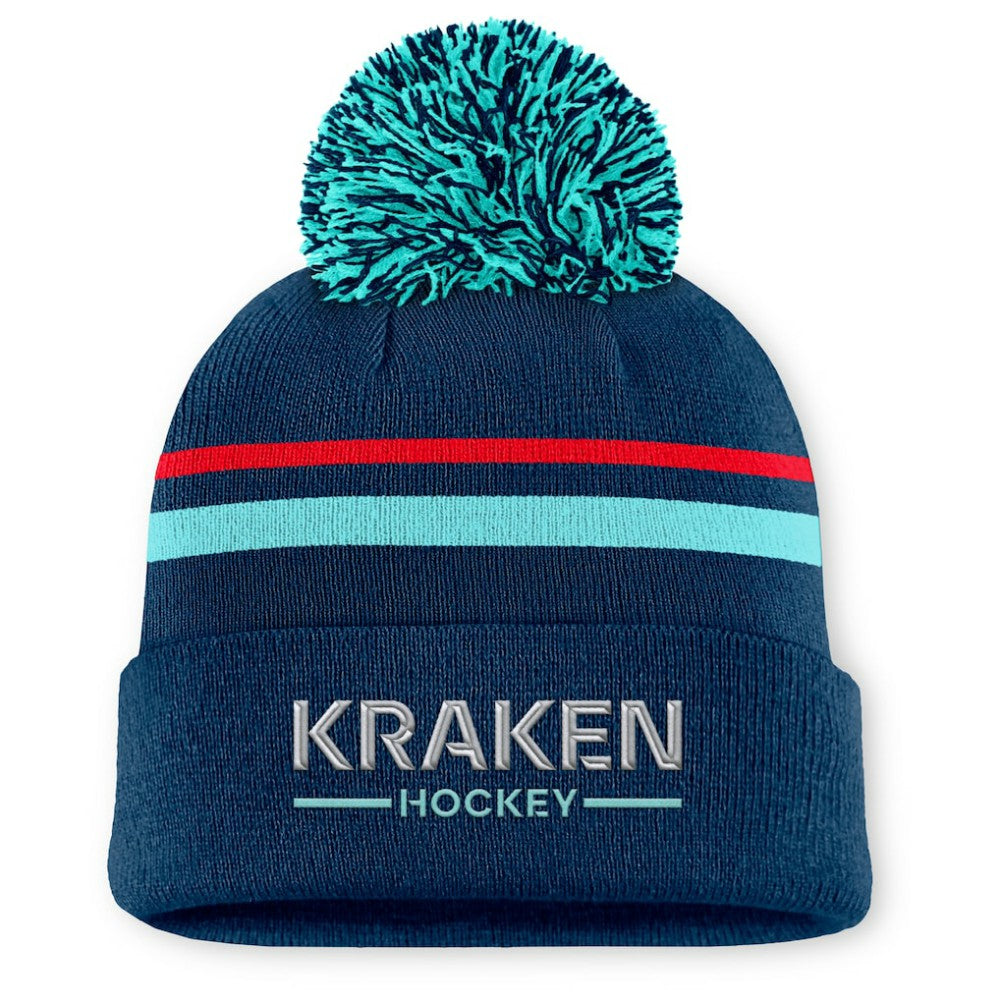 Seattle Kraken Fanatics Women's Authentic Pro Rink Cuffed Knit Hat with Pom - NHL Hats