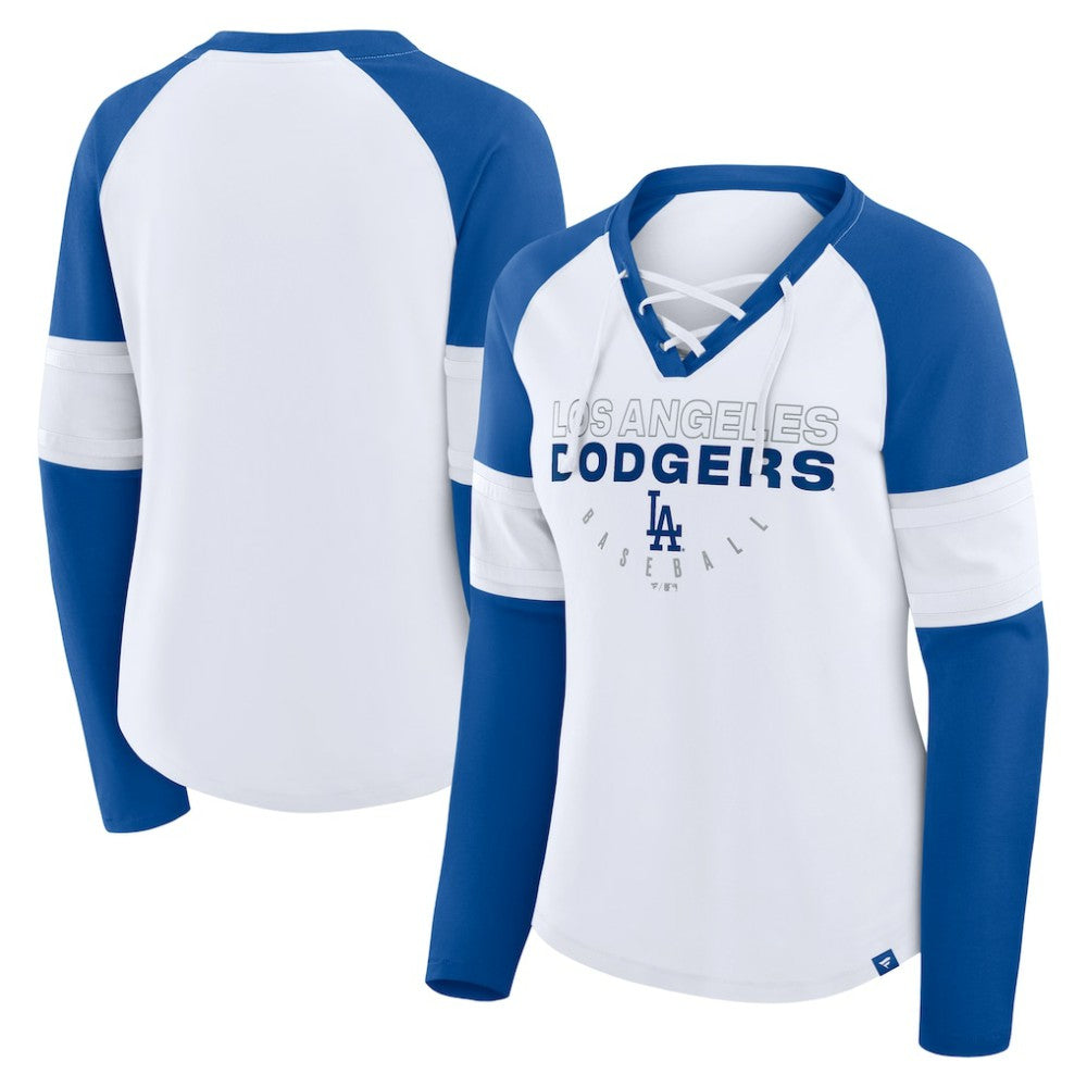 Los Angeles Dodgers Fanatics Women's Blitz Package Raglan Lace-Up V-Neck Long Sleeve T-Shirt - MLB T-shirts