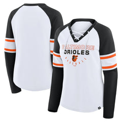 Baltimore Orioles Fanatics Women's Blitz Package Raglan Lace-Up V-Neck Long Sleeve T-Shirt - MLB T-shirts