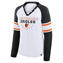Baltimore Orioles Fanatics Women's Blitz Package Raglan Lace-Up V-Neck Long Sleeve T-Shirt - MLB T-shirts