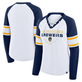 Milwaukee Brewers Fanatics Women's Blitz Package Raglan Lace-Up V-Neck Long Sleeve T-Shirt - MLB T-shirts