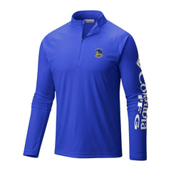 Royal Golden State Warriors Terminal Tackle Raglan Omni-Shade Quarter-Zip Jacket sale | NBA