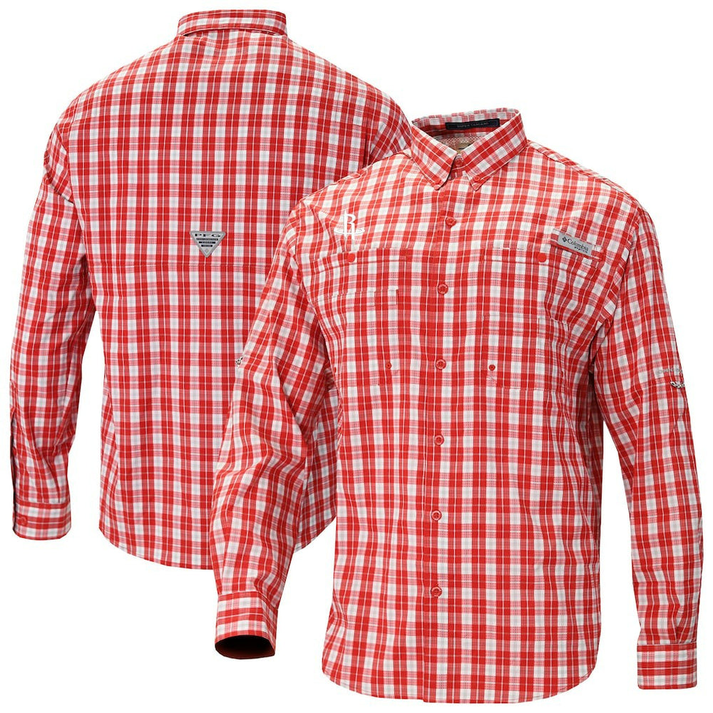 Red Houston Rockets Super Tamiami Omni-Shade Long Sleeve Button-Down Shirt | NBA