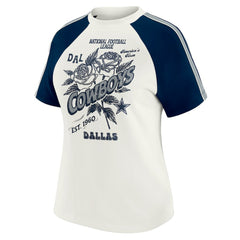 Dallas Cowboys WEAR by Erin Andrews Women's Sleeve Stripe Distressed Raglan T-Shirt | NFL Hot