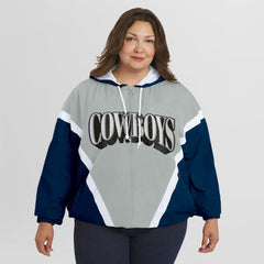 Dallas Cowboys WEAR by Erin Andrews Women's Plus Size Retro Crinkle Full-Zip Hoodie Windbreaker Jacket | NFL Hot