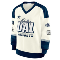 Dallas Cowboys WEAR by Erin Andrews Women's Racing Crew V-Neck Sweatshirt | NFL Outlet