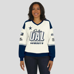 Dallas Cowboys WEAR by Erin Andrews Women's Racing Crew V-Neck Sweatshirt | NFL Outlet