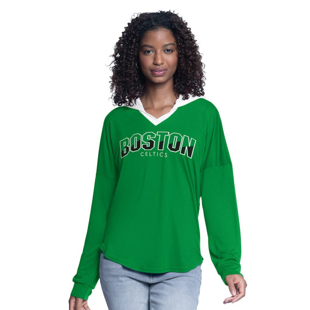 Kelly Green Boston Celtics G-III 4Her by Carl Banks Women's Bench Player Oversized Long Sleeve Hooded Top | NBA