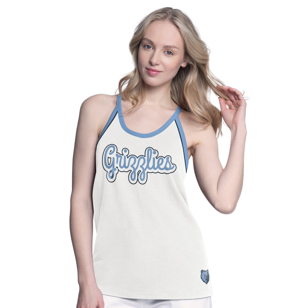White Memphis Grizzlies G-III 4Her by Carl Banks Women's Curveball Racerback Scoop Neck Slub Tank Top | NBA