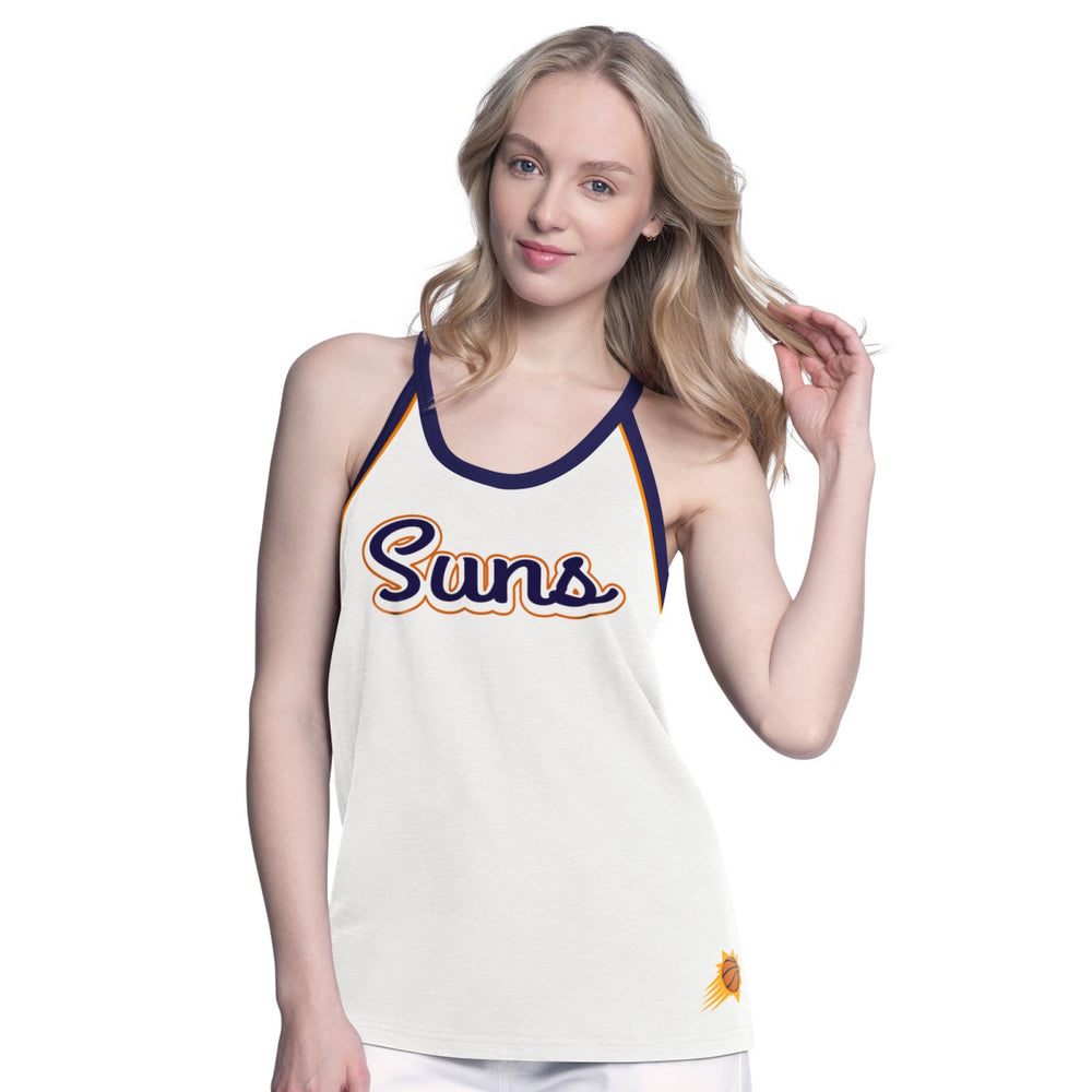 White Phoenix Suns G-III 4Her by Carl Banks Women's Curveball Racerback Scoop Neck Slub Tank Top | NBA