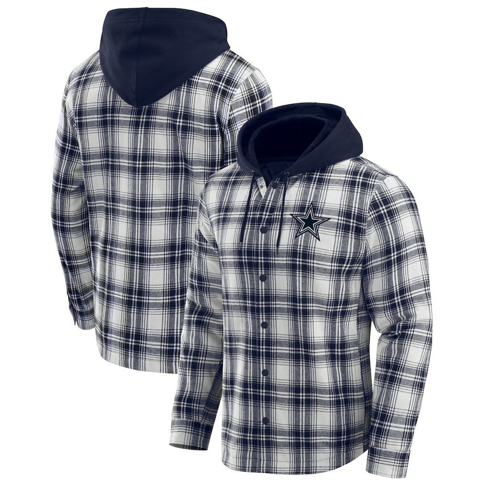 Dallas Cowboys Darius Rucker Collection Plaid Flannel Quilted Full-Snap Hooded Shacket | NFL Outlet