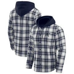 Dallas Cowboys Darius Rucker Collection Plaid Flannel Quilted Full-Snap Hooded Shacket | NFL Outlet