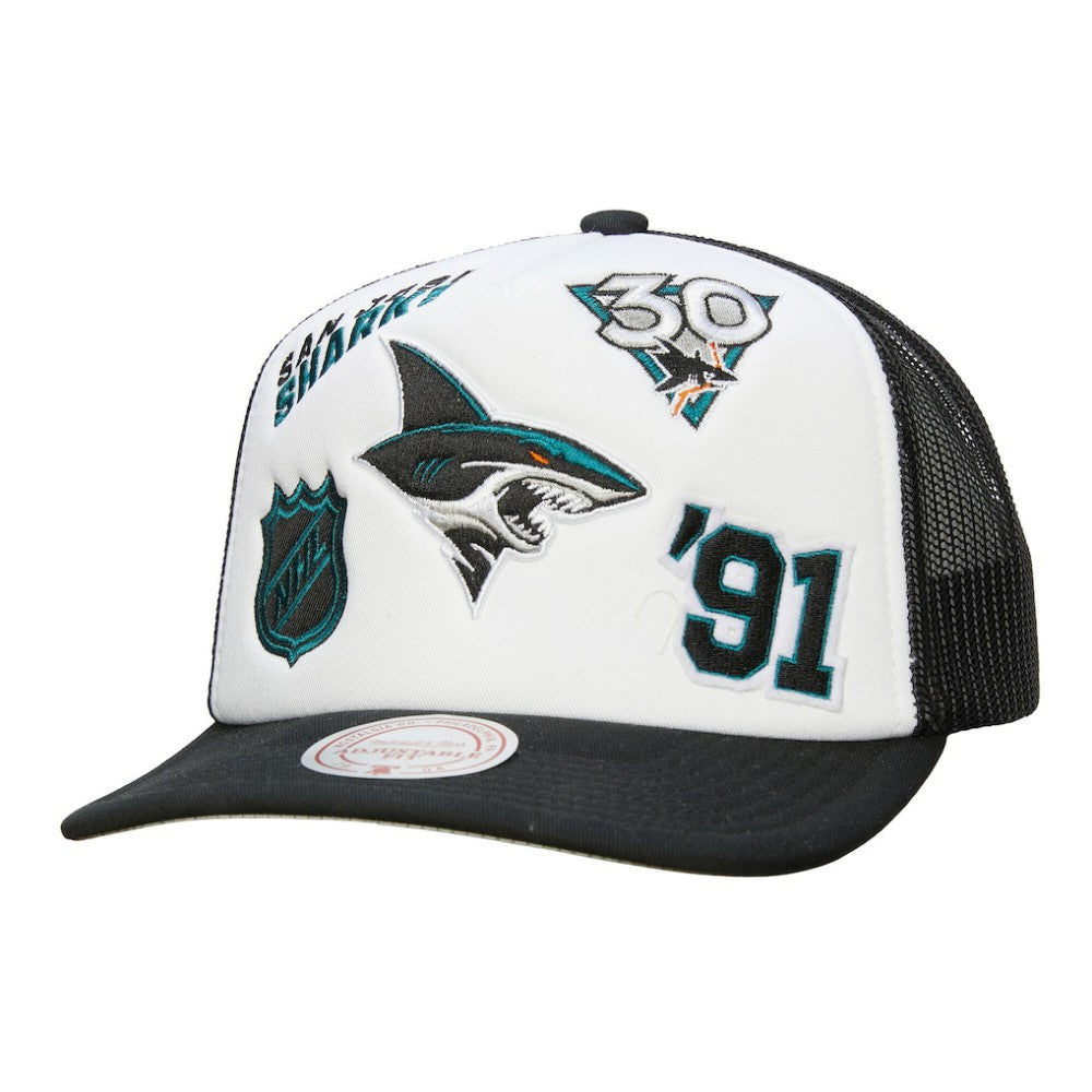 San Jose Sharks Mitchell & Ness Gridlock Trucker Adjustable Hat - NHL Hats