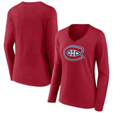 Montreal Canadiens Women's Primary Logo Long Sleeve V-Neck T-Shirt - NHL T-shirts