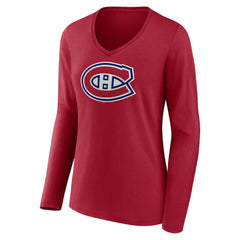 Montreal Canadiens Women's Primary Logo Long Sleeve V-Neck T-Shirt - NHL T-shirts