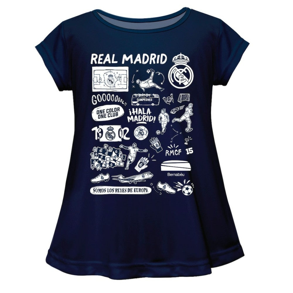 Real Madrid Vive La Fete Girls Youth Impressions Artwork A-Line Top