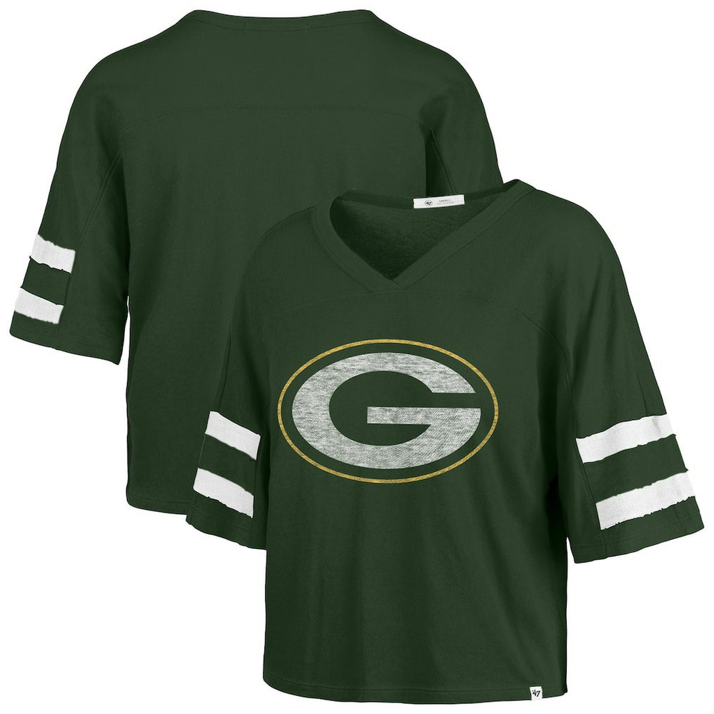 Green Bay Packers '47 Women's Premier Scout Cropped V-Neck T-Shirt | NFL Hot
