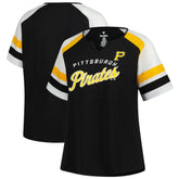 Pittsburgh Pirates Profile Women's Plus Sized Arched Notch Neck T-Shirt - MLB T-shirts