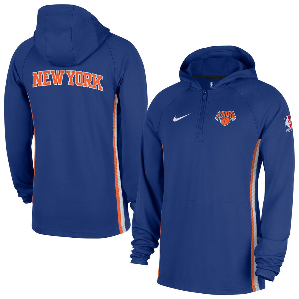 Blue New York Knicks Authentic On Court Zone Quarter-Zip Dri-FIT Hoodie Jacket | NBA