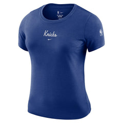 Blue New York Knicks Women's Courtside Modest Cropped Tri-Blend T-Shirt | NBA