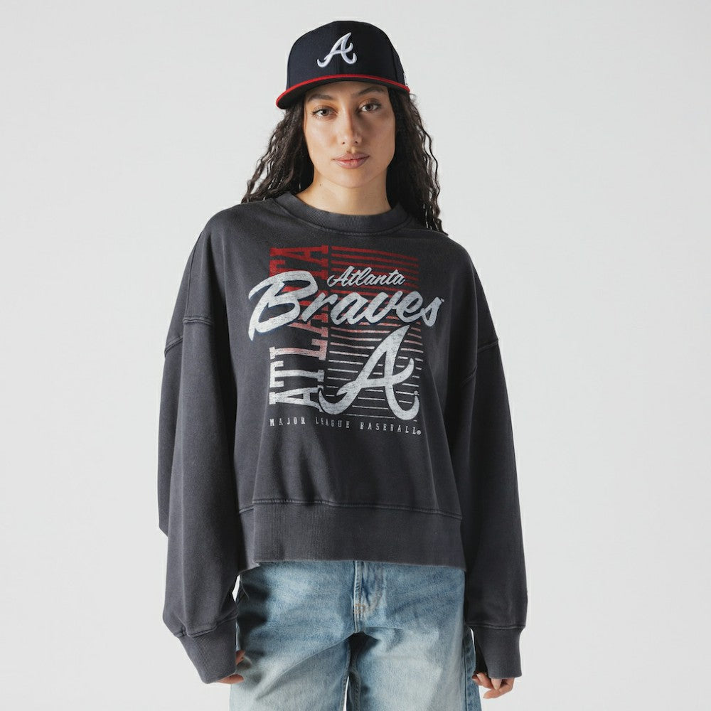 Atlanta Braves New Era Women's Boxy Mineral Wash Dolmen Sleeve Cropped Sweatshirt - MLB Sweatshirts