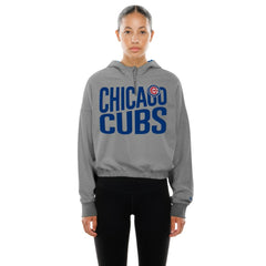 Chicago Cubs New Era Women's Reversed Out French Terry Quarter-Zip Banded Crop Hoodie - MLB Hoodies