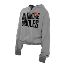 Baltimore Orioles New Era Women's Reversed Out French Terry Quarter-Zip Banded Crop Hoodie - MLB Hoodies