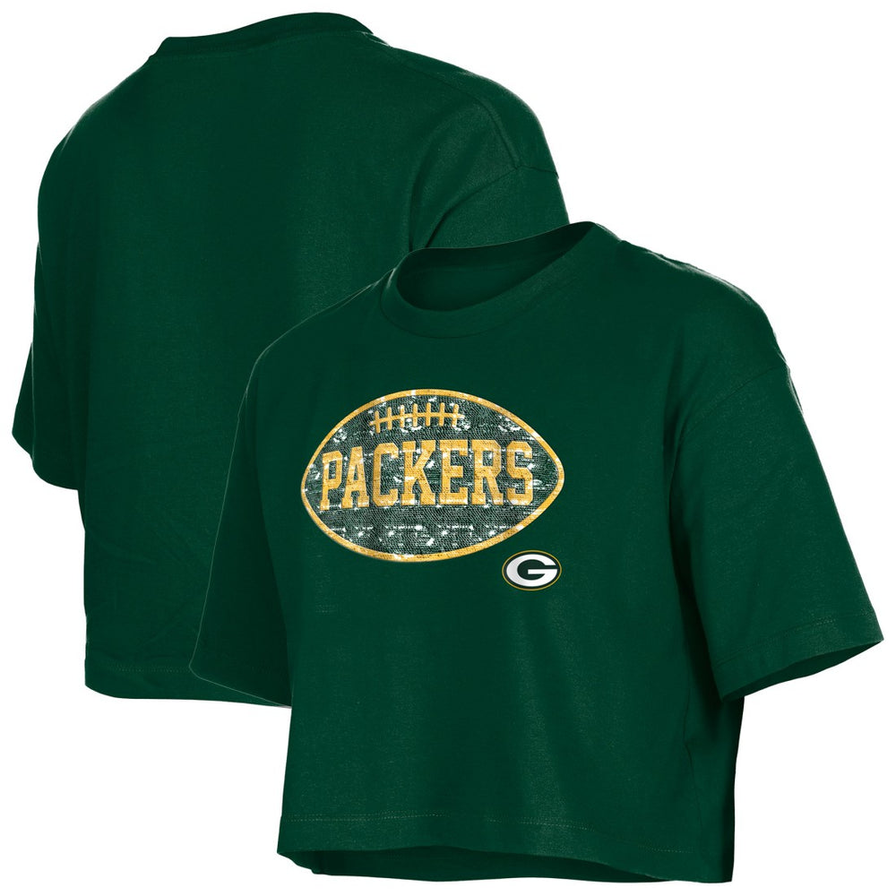 Green Bay Packers Girl's Flip Sequin Boxy T-Shirt | NFL Outlet