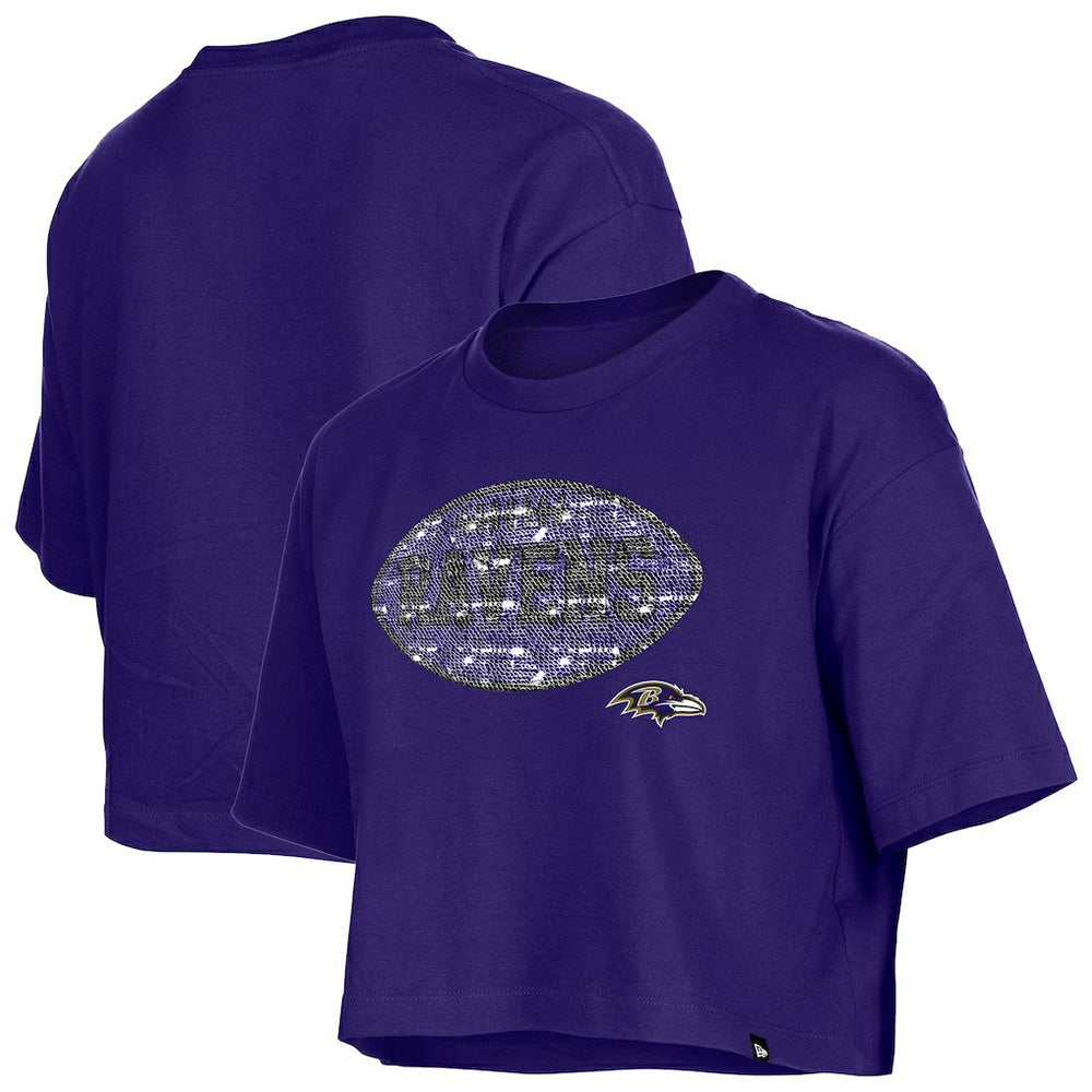 Baltimore Ravens Girl's Flip Sequin Boxy T-Shirt | NFL New