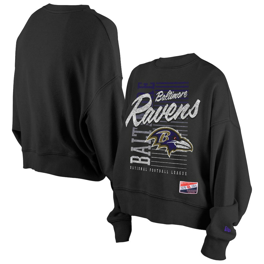 Baltimore Ravens Women's Oversized Throwback Mineral Wash Crew Neck Sweatshirt | NFL Outlet
