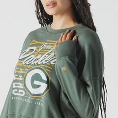 Green Bay Packers Women's Oversized Throwback Mineral Wash Crew Neck Sweatshirt | NFL Outlet