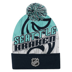 Seattle Kraken Outerstuff Youth New Edge Cuffed Knit Hat with Pom - NHL Hats